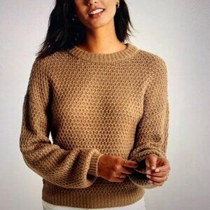 Abercrombie & Fitch Waffle Balloon Sleeve Crew Neck Sweater Camel Brown - Size S